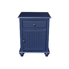 Solid Wood Nightstand with Storage Cabinet, Modern Denim Blue Bedside Table