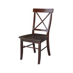 Set of Two X-Back Chairs  with Solid Wood Seats , Rich Mocha
