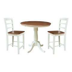 36" Round Top Pedestal Extension Dining Table with 12" Leaf and 2 Stools