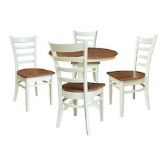 36" Round Top Pedestal Dining Table With 4 Emily Chairs