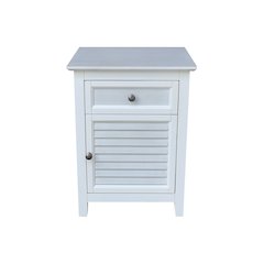 Solid Wood Nightstand with Storage Cabinet, Chalk & White Two-Tone Bedside Table
