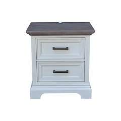 2-Drawer Nightstand with USB Charging, Mist & Heather Gray Bedside Table