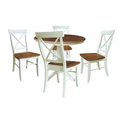 36" Round Extension Dining Table with 4 X-Back Chairs