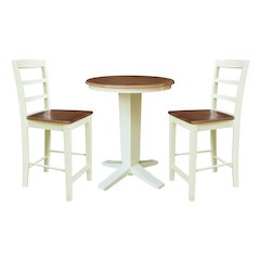 36" Solid Wood Round Top Dining Table with 2 Counter Height Stools