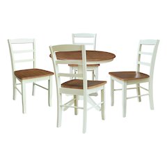 36" Pedestal Dining Table with 4 Madrid LadderBack Chairs - 5 Piece Dining Set