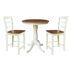 30" Round Pedestal Gathering Height Table With 2 Madrid Counter Height Stools