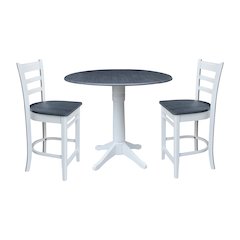 42" Round Top Dual Drop Leaf Pedestal Table with 2 Stools