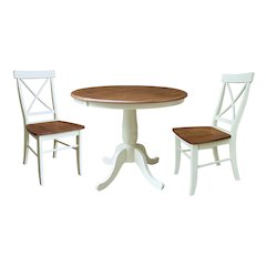 36" Round Top Pedestal Extension Table With 12" Leaf wnd 2 X-Back Dining Chairs