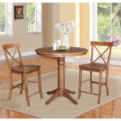 36" Round Pedestal Gathering Height Table with 2 X-Back Counter Height Stools