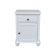 Solid Wood Nightstand with Storage Cabinet, Classic White Bedside Table