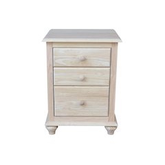 Solid Wood 3-Drawer Nightstand, Unfinished Ready to Finish Bedside Table