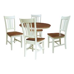 36" Solid Wood Round Top Pedestal Dining Table with 4 San Remo Dining Chairs