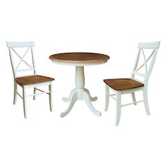 30" Round Top Pedestal Dining Table with 2 X-Back Chairs