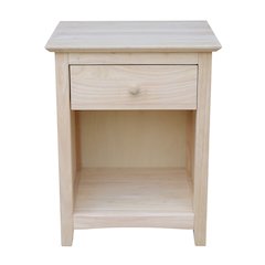 Solid Wood 1-Drawer Nightstand, Unfinished Ready to Finish Bedside Table