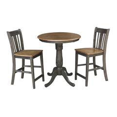 30" Round Pedestal Gathering Height Table With 2 San Remo Counter Height Stools