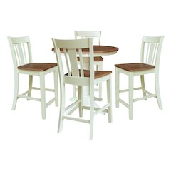 36" Round Pedestals Gathering Height Dining Table With 4 Counter Height Stools