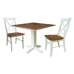 36" Solid Wood Square Dual Drop Leaf Dining Table with 2 Chairs