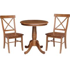 30" Round Top Pedestal Table with 2 X-Back Chairs - 3 Piece Set