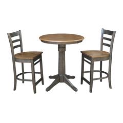 30" Round Pedestal Gathering Height Table With 2 Emily Counter Height Stools