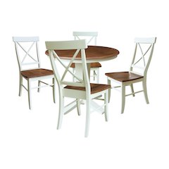 36" Solid Wood Round Extension Dining Table with 6 Dining Chairs