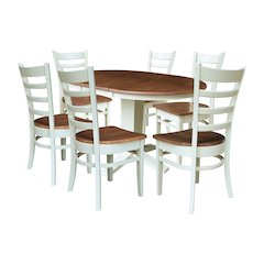 36" Solid Wood Round Extension Dining Table with 6 Dining Chairs