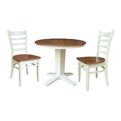 36" Solid Wood Round Top Pedestal Dining Table with 2 Chairs