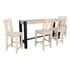Solid Wood Tall Accent Table with Iron Legs and Four Stools