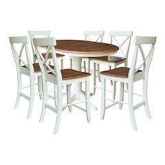 36" Round Extension Dining Table with 6 X-Back Counter Height Stools