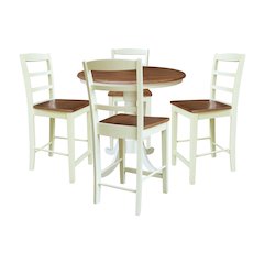 36" Round Pedestal Gathering Height Table with Four Counter Height Stools