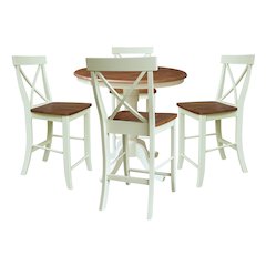 36" Round Extension Dining Table with 4 Counter Height Stools