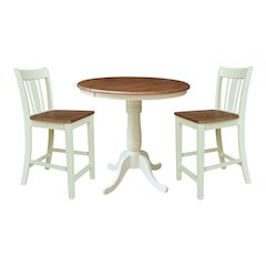 36" Round Pedestal Extension Counter Height Dining Table with 2 San Remo Stools