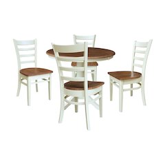 36" Round Extension Dining Table with 4 Emily Chairs