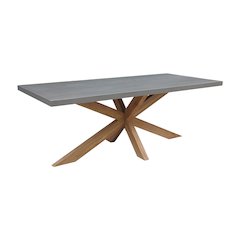 Outdoor Teak Patio Dining Table with Polystone Top, Natural/Gray
