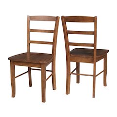 Distressed-Finish Solid Wood Ladderback Farmhouse Dining Chairs, Set of 2