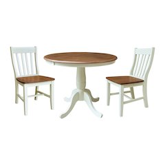 36" Round Extension Dining Table With 2 Cafe Dining Chairs