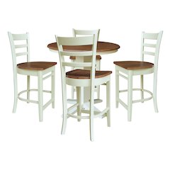 36" Solid Wood Round Top Pedestal Dining Table with 4 Counter Height Stools