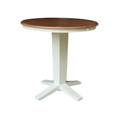 36" Solid Wood Round Top Pedestal Table with 12" Leaf - 36.1"High Dining Height