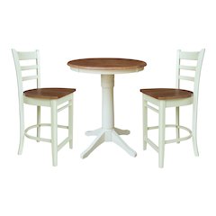 30" Round Pedestal Gathering Height Table with 2 Emily Counter Height Stools