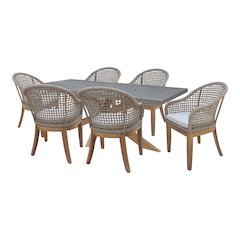 Outdoor 7 Piece Teak Patio Furniture Set with a Table and 6 Chairs, Natural/Gray
