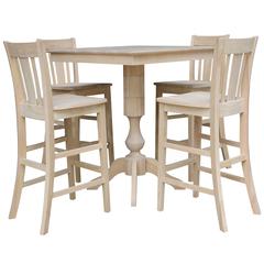 36" x 36" Square Top Pedestal Table With 4 Bar Height Stools (Set of 5)