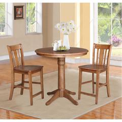 36" Round Pedestal Gathering Height Table with 2 San Remo Counter Height Stools