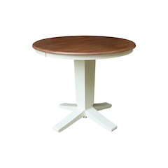36" Solid Wood Round Top Pedestal Table with 12" Leaf - 30.1"High Dining Height
