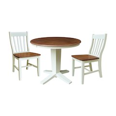 36"Round Extension Dining Table with 12"Leaf and 2 Dining Chairs