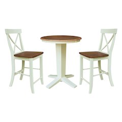 30" Solid Wood Round Top Pedestal Dining Table with 2 Counter Height Stools