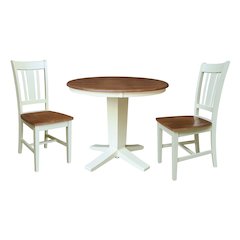 36" Solid Wood Round Top Dining Table with 2 Chairs