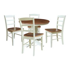 36" Solid Wood Round Extension Dining Table with 4 Chairs