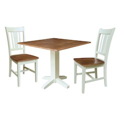 36" Solid Wood Square Dual Drop Leaf Dining Table with 2 Chairs