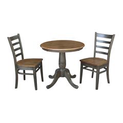 30" Round Top Pedestal Table With 2 Emily Chairs - 3 Piece Set