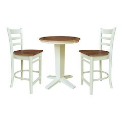 30" Solid Wood Round Top Pedestal Dining Table with 2 Counter Height Stools