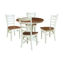 36" Solid Wood Round Extension Dining Table with 4 Dining Chairs